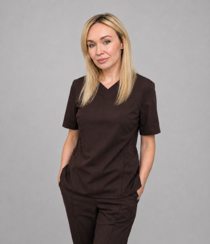 główne- brązowa v-neck bluza medyczna damska.png