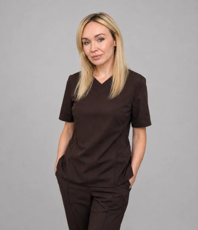 główne- brązowa v-neck bluza medyczna damska.png